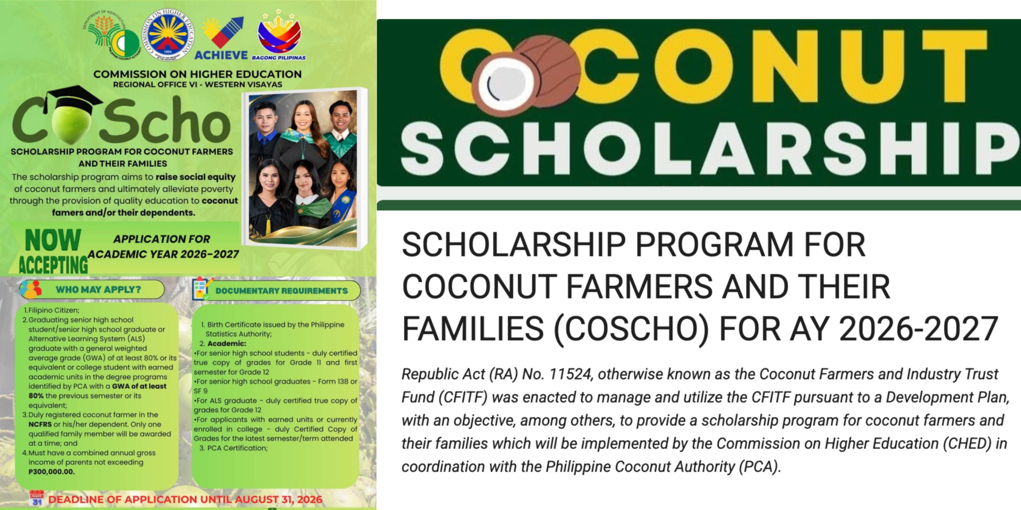 CHED CoConut Scholarship A.Y 2026-2027 | Now Open