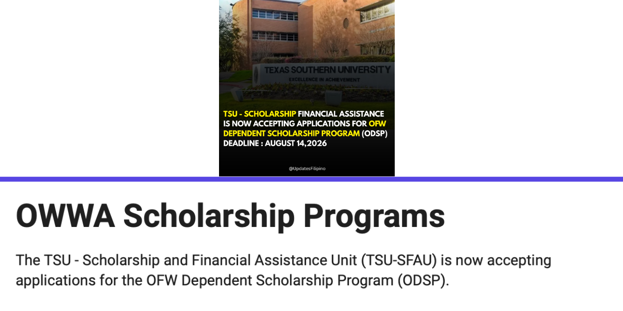 OWWA OFW DEPENDENT SCHOLARSHIP 2026